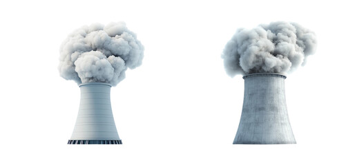 Cooling Towers with Smoke on Transparent Background