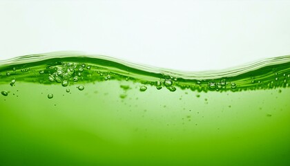 Close-up of a vibrant green liquid with bubbles.