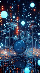 A Crystallized Drum Kit Under Neon Lights