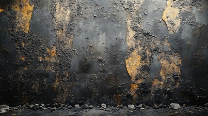 Obraz premium Dark textured wall with gold accents and rocks below