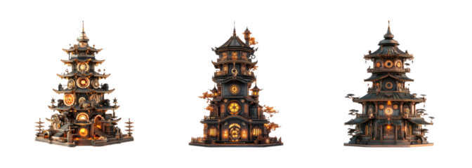 Fantasy Asian Style Building with Clock Details