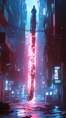 Neon Lit Saxophone in Futuristic City Alleyway