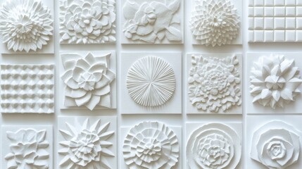 Intricate White Decorative Wall Panels with Floral and Geometric Patterns