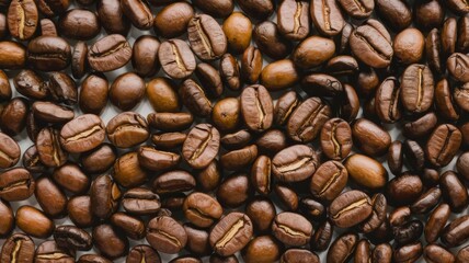 Close-up of Roasted Dark Brown Coffee Beans on White