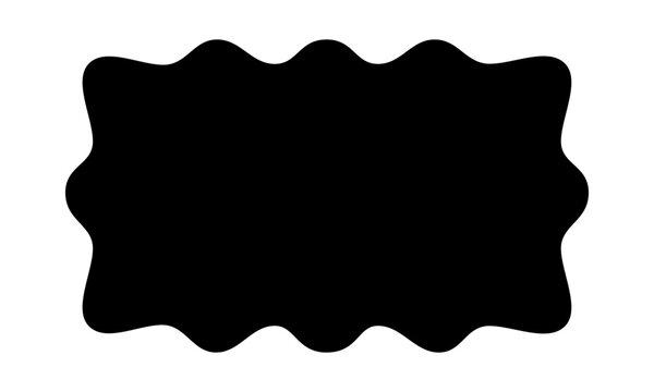 Rectangle shape with wavy edges. Geometric form with curvy borders. Blank text box, tag or label isolated on white background. Vector graphic illustration.