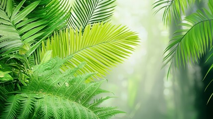 Lush Tropical Green Leaves in Soft Diffused Light Creating a Serene Nature Background