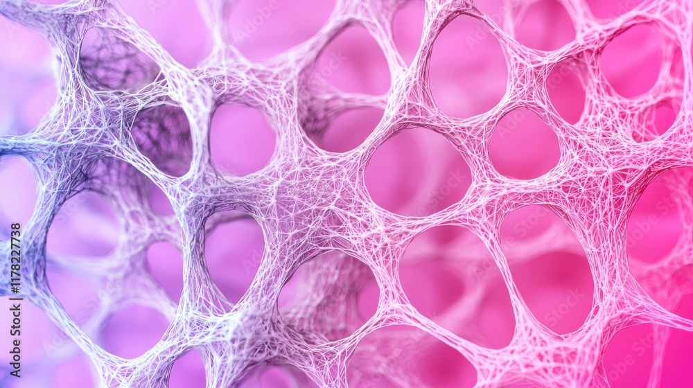 Poster abstract cell structure with intricate patterns and soft gradient background in pink and purple