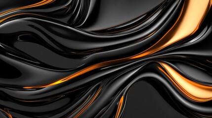 Fototapeta premium Abstract flowing design with black and orange waves.