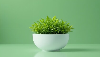 Lush Green Plant in Minimalist White Bowl: Serene Botanical Still Life