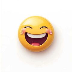 Create a flat minimalist laughing emoji with a wide smile and tear drops near the eyes set on a...