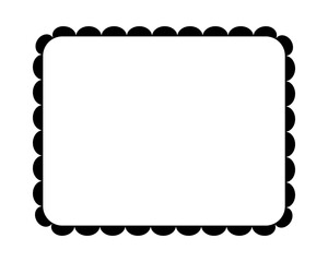 Rectangle frame with scalloped borders. Vignette for picture or mirror with frilly edges isolated on white background. Vector graphic illustration.