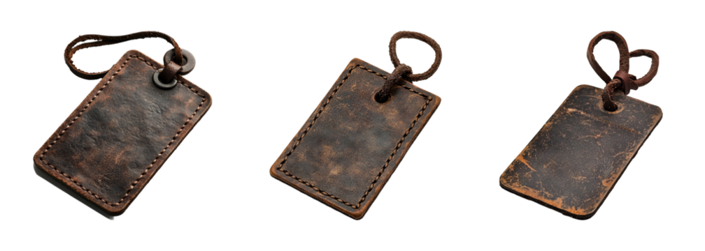 Vintage Leather Tags on Transparent Background