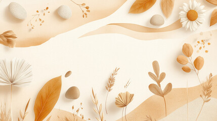 Natural Earthy Background with Floral and Leaf Elements in Beige Tones