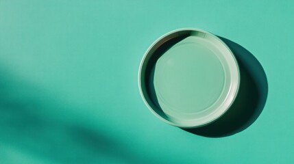 Pale green plate on turquoise background.