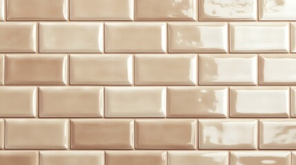 Obraz premium Light Beige Glossy Rectangular Tiles in Running Bond Pattern