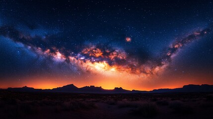 Majestic Milky Way Galaxy Over Desert Landscape