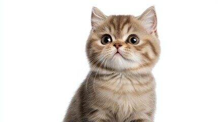 Obraz premium A cute kitten with large eyes, sitting against a white background.