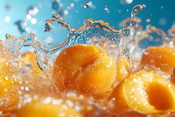 Water Splashing Over Ripe Apricots Close Up