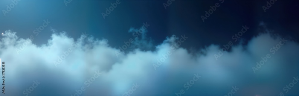 Aufkleber Abstract design showing soft flowing white mist fog on deep blue background. Smooth transitions, soft curves suggest motion air flow. Image conveys sense of serenity, subtle movement. Ideal for