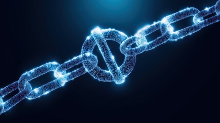 A glowing digital chain link symbolizing connectivity and security.