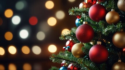 Interior christmas. magic glowing tree fireplace gifts in dark