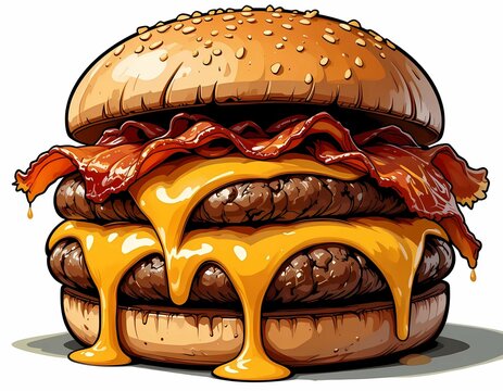cheeseburger with bacon and dripping cheese clip art preview