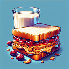 Delicious and sweet peanut butter and jelly (PB&J) sandwich