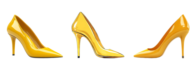 Elegant Yellow High Heels on Transparent Background