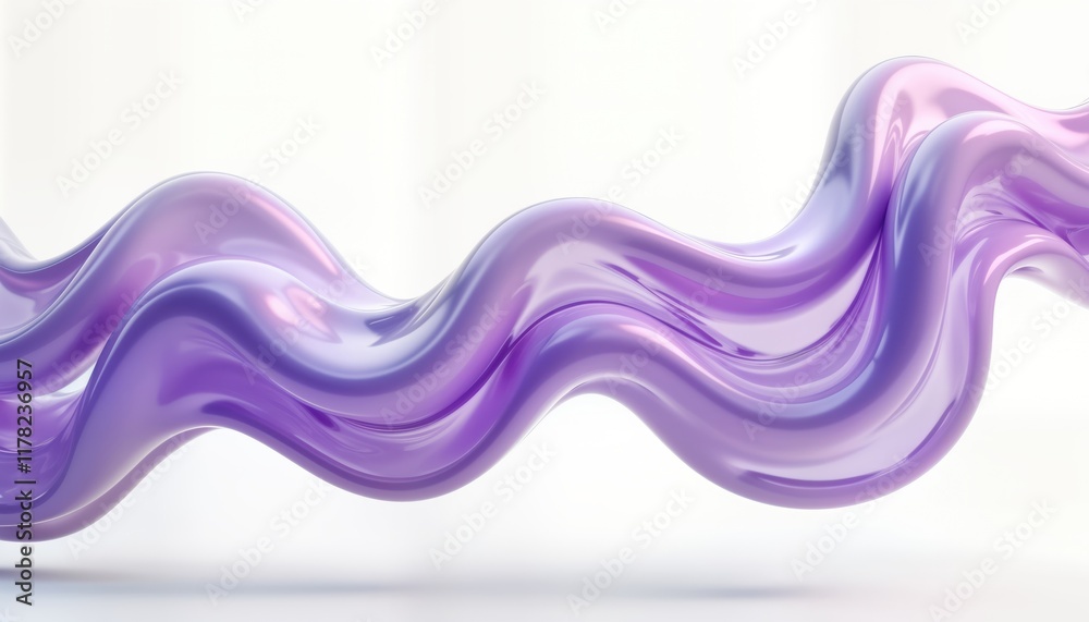 Aufkleber Abstract 3d rendering of flowing liquid glass shape. Glossy purple liquid forms graceful curves, waves in motion. Form is isolated against plain white background creating futuristic, dynamic effect.