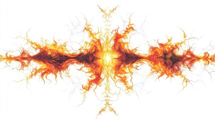 A captivating abstract fractal design featuring electric lightning patterns with a glowing center, set against a clean white background