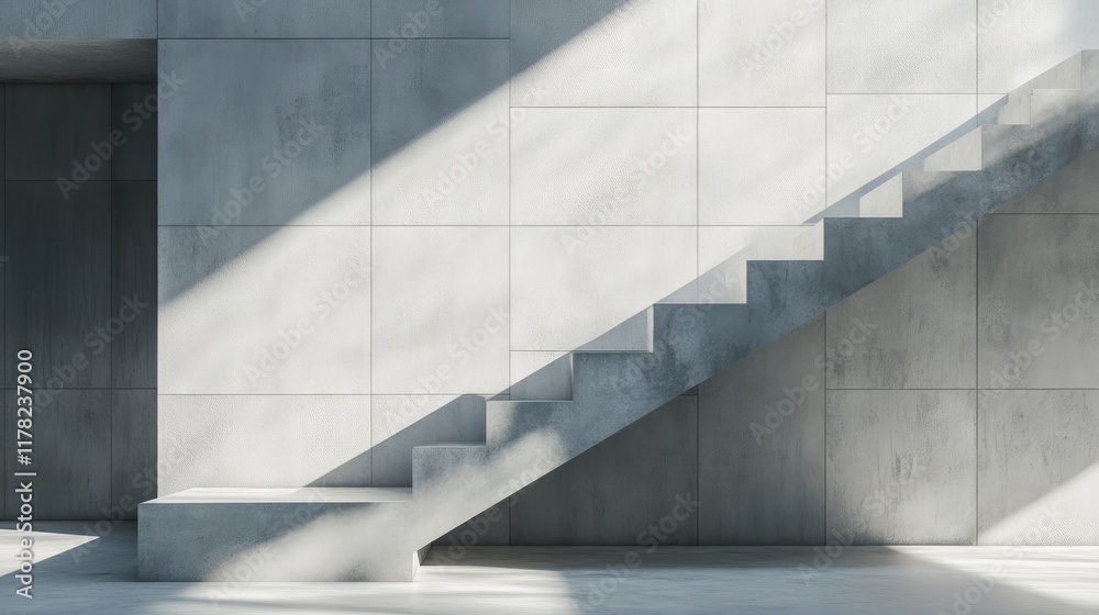 Poster a clean, minimalist composition of geometric shapes on a concrete surface, with soft shadows adding 