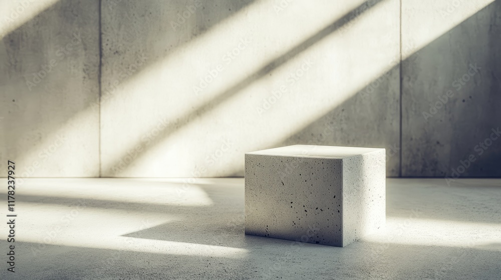 Aufkleber a clean, minimalist composition of geometric shapes on a concrete surface, with soft shadows adding 