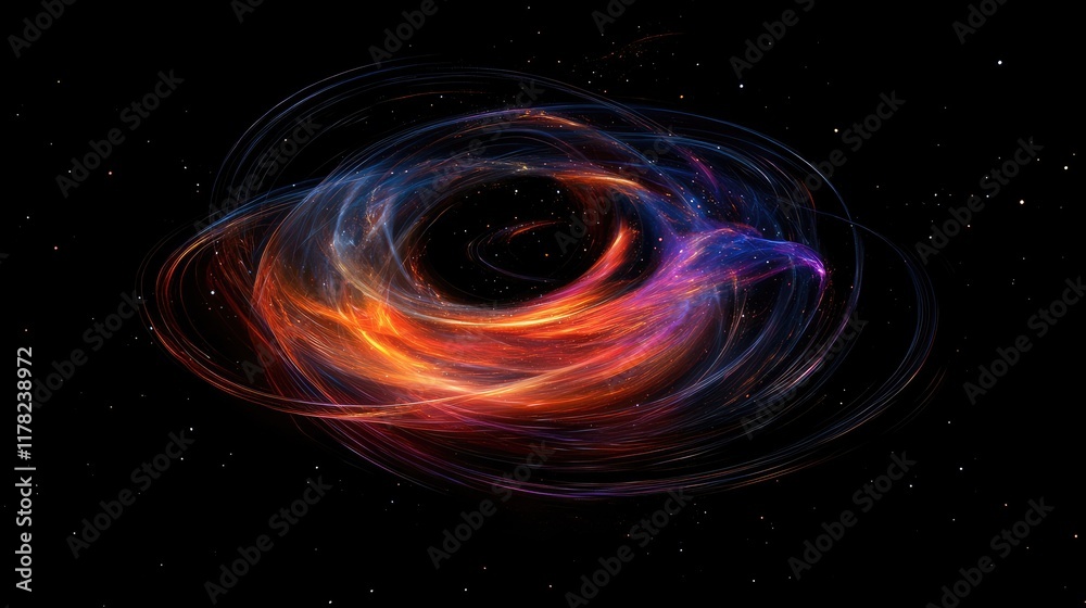Poster A cosmic black hole with vibrant stellar particles swirling around it, representing the unknown and the infinite nature of the universe in a captivating design