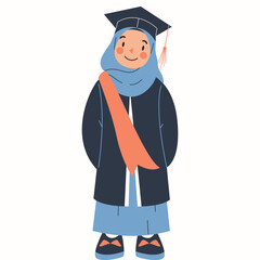 Gaduate Muslim Girl Illustration, Happy Graduation Girl Illustration