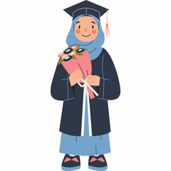 Gaduate Muslim Girl Illustration, Happy Graduation Girl Illustration