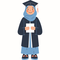 Gaduate Muslim Girl Illustration, Happy Graduation Girl Illustration