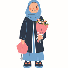 Gaduate Muslim Girl Illustration, Happy Graduation Girl Illustration