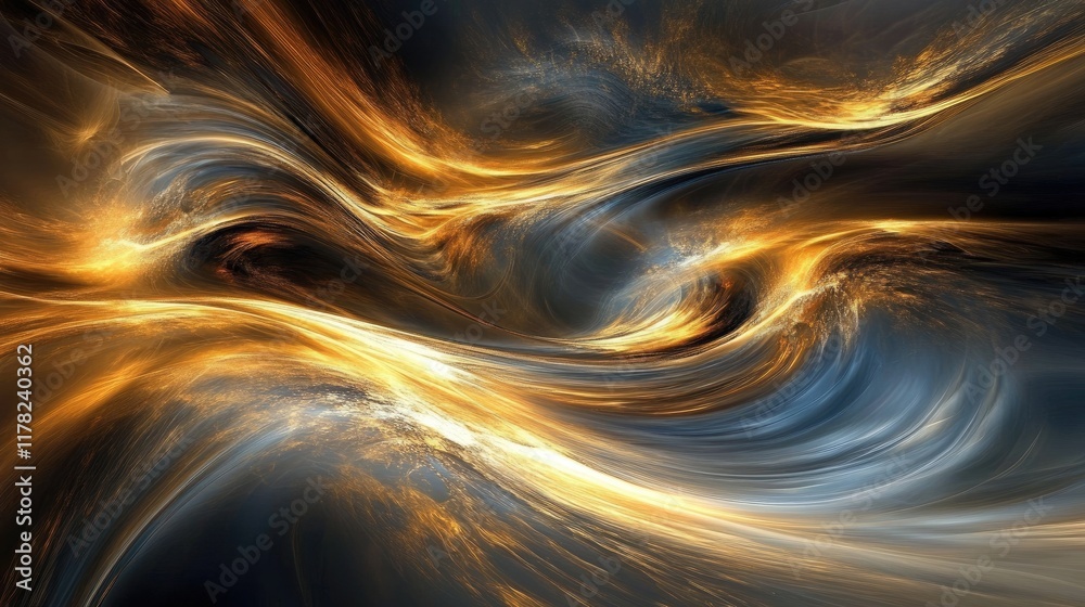 Poster A dynamic abstract waveform with oceanic light patterns, creating reflective ripples that resemble the endless flow of water in a serene composition