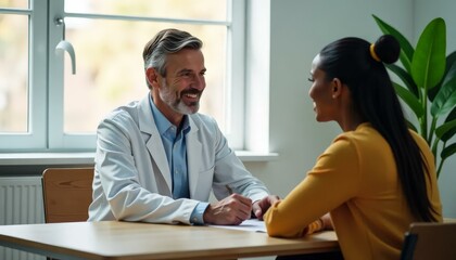 Fototapeta premium Smiling Doctor and Patient at Appointment, Medical Consultation