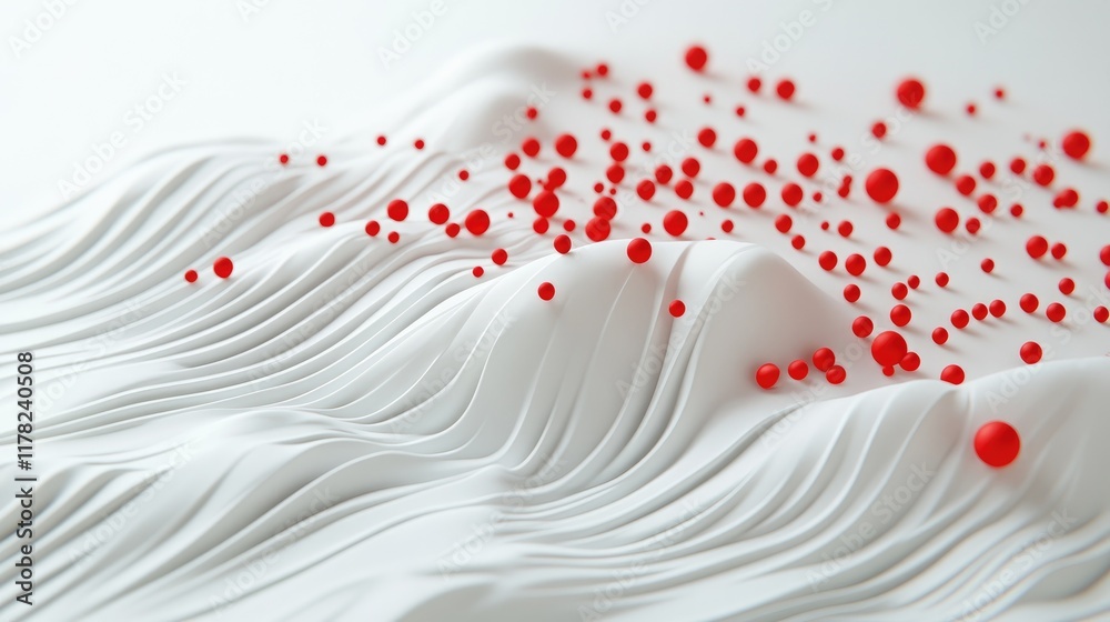 Aufkleber A dynamic scene of red paint droplets falling and creating ripples on a sleek white surface, representing the flow of creativity and emotion in an abstract composition