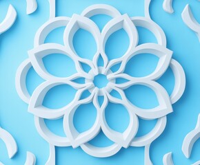 3D White Floral Mandala Pattern on Blue Background