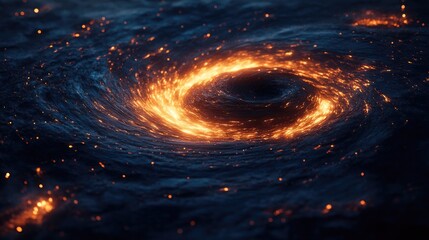 Obraz premium A dynamic superfluid vortex spiraling in a dark field, with glowing light lines symbolizing the smooth, frictionless movement of particles in an otherworldly manner