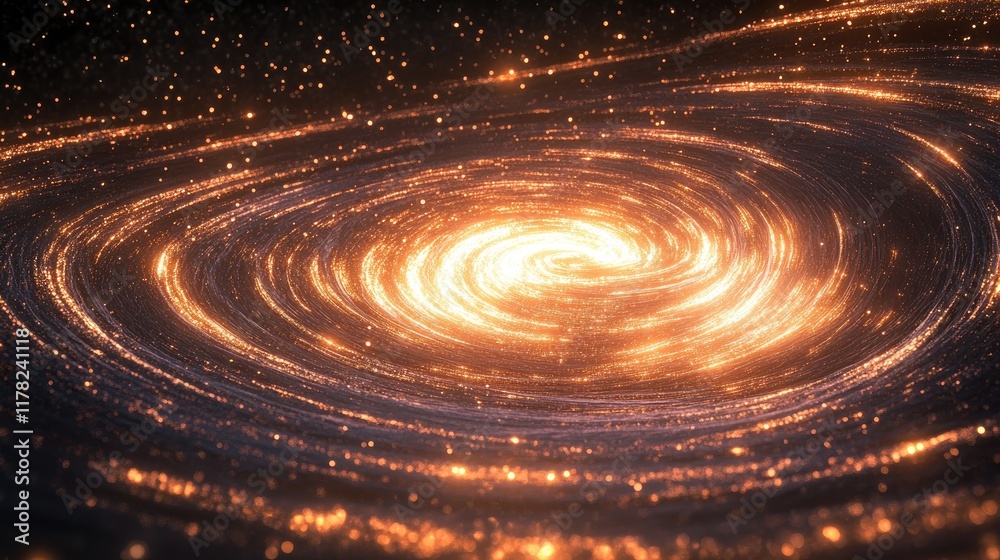 Poster A futuristic, cosmic superfluid vortex surrounded by a dark field, with spiraling lines of light representing the flow of particles without friction or resistance