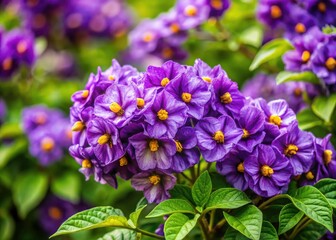 Purple Potato Flowers, Blooming Potato Plant, Potato Blossom Photography, Vibrant Purple Flowers, Closeup Potato Flowers,  Stunning Potato Plant Image