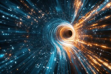 Fototapeta premium Abstract swirling light tunnel of vibrant blue and orange