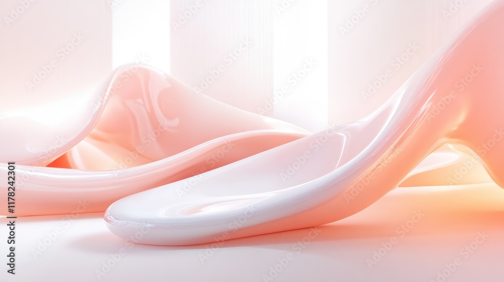 Poster a graceful abstract of fluid glass waves captured in soft light, evoking a sense of calmness, smooth