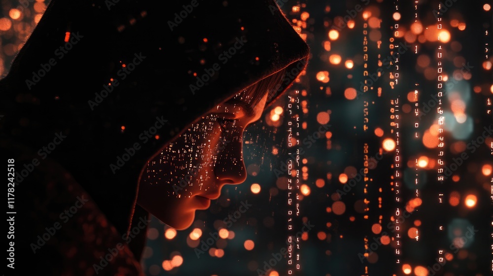 Poster A hacker in a hoodie, bathed in the glow of a computer screen displaying complex digital code, evoking an atmosphere of suspense and cybersecurity expertise