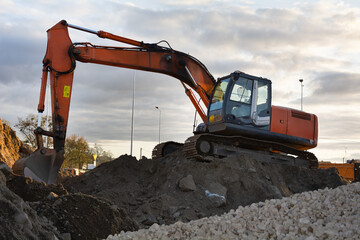 Weathered Crawler Excavator at a Construction Site