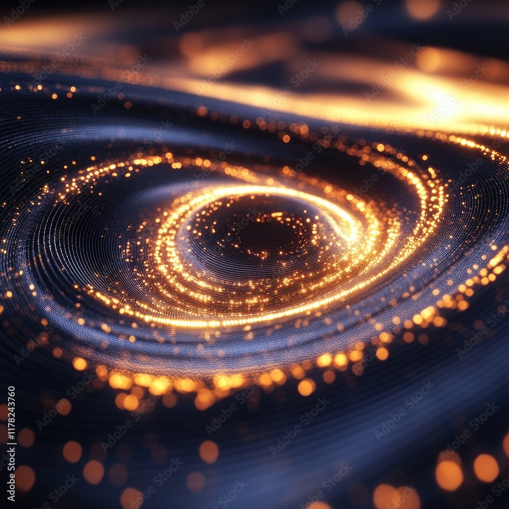Poster A mesmerizing superfluid vortex shows spiraling lines of light in a dark field, illustrating particles moving without friction