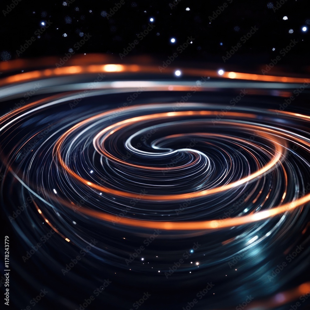 Poster A mesmerizing superfluid vortex shows spiraling lines of light in a dark field, illustrating particles moving without friction